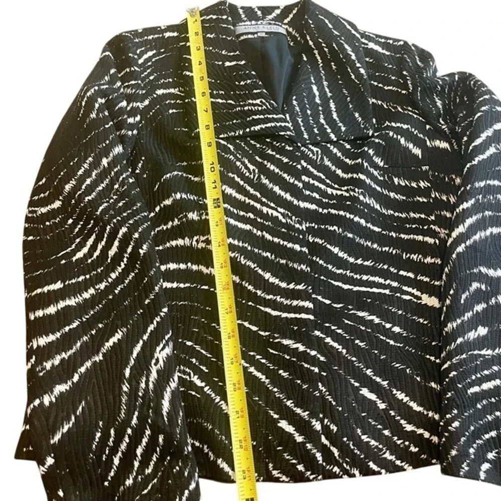 Anne Klein New York Silk Wool Blazer Black White Zebra Print Jacket 12P